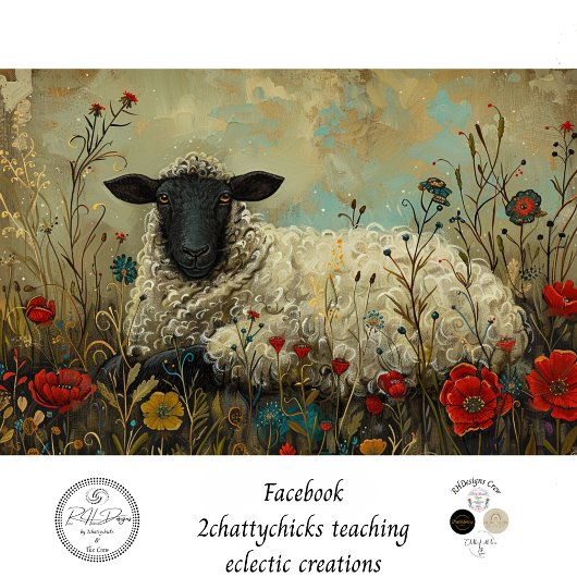 Decoupage Textured Botanic Sheep Artwork Seidenpapier