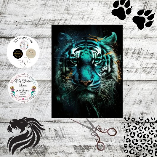 Decoupage Tiger Bold Blue Green Blend Farbe Seidenpapier
