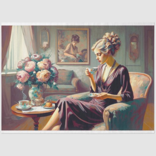 Decoupage Tissue Paper Art Deco Lady Seidenpapier (Vorderseite)