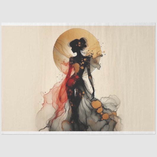 Decoupage Tissue Paper Lady Abbildung Red Black Go Seidenpapier (Vorderseite)