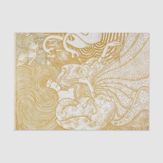 Decoupage Tissue Paper Woman Swan Art Gold Yellow Seidenpapier (Vorderseite)