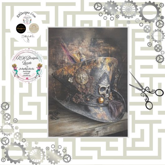 Decoupage Tricorn Rustic Pirate Hat Feather Seidenpapier
