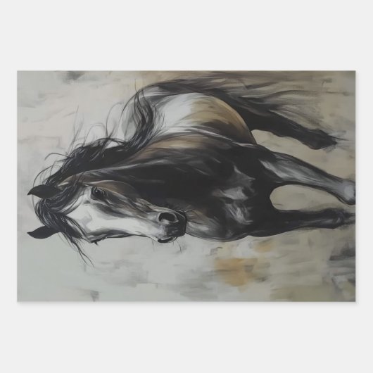 Decoupage Trio Holzkohle Rost Pferd Kunst Geschenkpapier Set (Vorderseite)