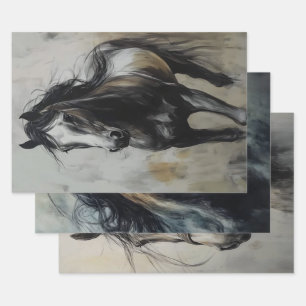 Decoupage Trio Holzkohle Rost Pferd Kunst Geschenkpapier Set