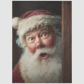 Decoupage überraschter Weihnachtsmann, der hinter  Seidenpapier (Vorderseite)