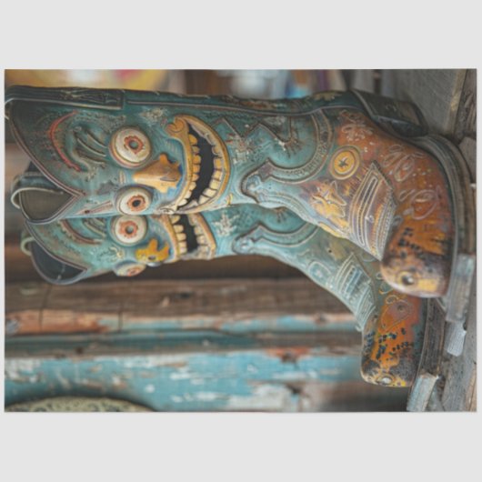 Decoupage Unique Cowboy Stiefel mit Gesichter Seidenpapier (Vorderseite)