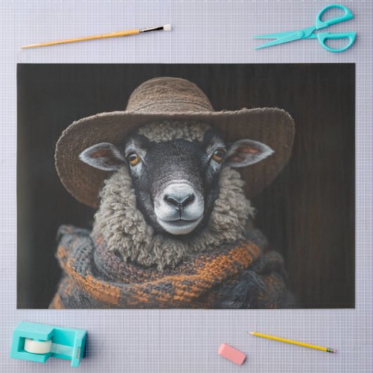 Decoupage Unique Rustic Stylish Dressed Sheep Seidenpapier (Basteln)