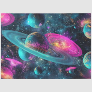 Decoupage Universe Cosmo Planets Blue Lila Pink Seidenpapier