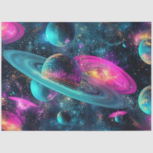 Decoupage Universe Cosmo Planets Blue Lila Pink Seidenpapier (Vorderseite)