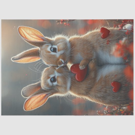Decoupage Valentine Bunny Rabbits Kissing Seidenpapier (Vorderseite)