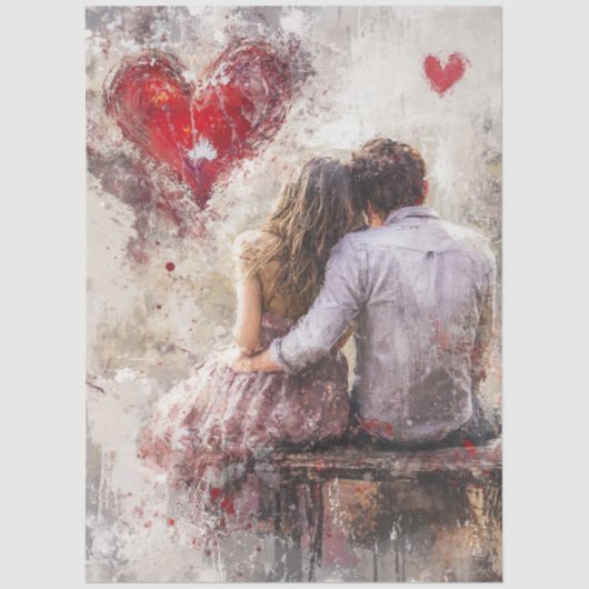 Decoupage Valentine Couple Bench Heart Love Seidenpapier (Vorderseite)