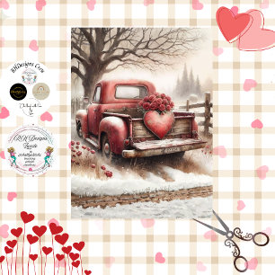 Decoupage Valentine Vintage roter Truck Liebe Herz Seidenpapier