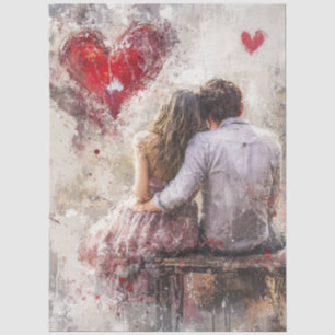 Decoupage Valentins-Paar-Bank Herz Liebe Seidenpapier