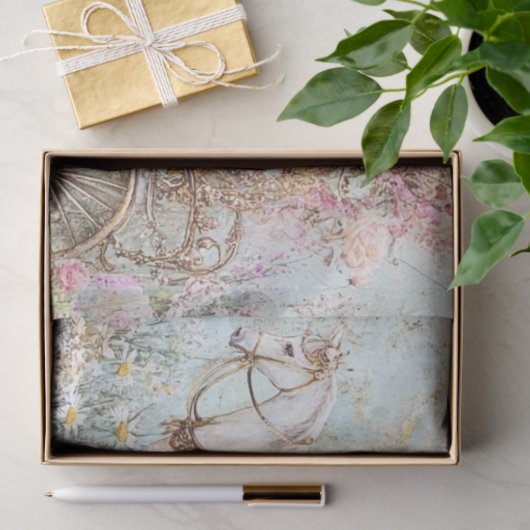 Decoupage Verziert Pastel Carriage Gezeichnet Whit Seidenpapier (Geschenk)