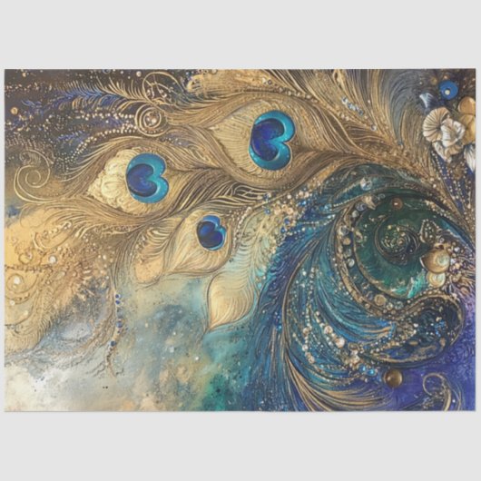 Decoupage Vibrangs Peacock Feather Motif Seidenpapier (Vorderseite)