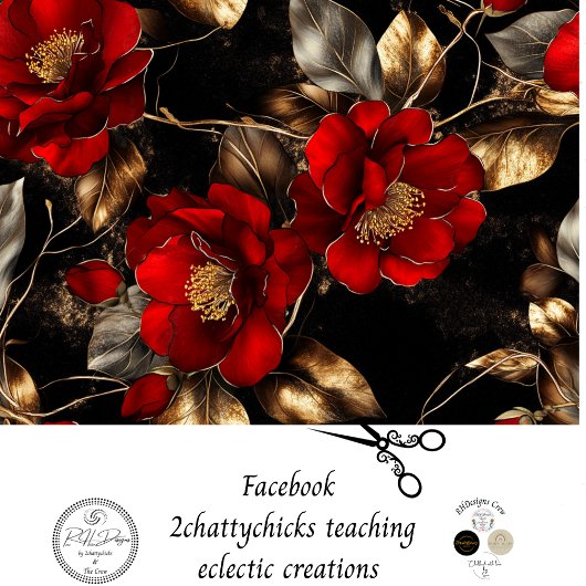 Decoupage Vibraning Red Blume Gold Silver Trim Seidenpapier