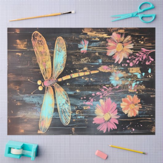 Decoupage Vibranly Dragonfly Blue Yellow Wings Seidenpapier (Basteln)