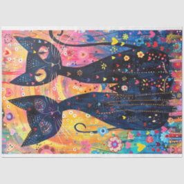 Decoupage Vibrann Pink Yellow Blue Cats Art Piece Seidenpapier