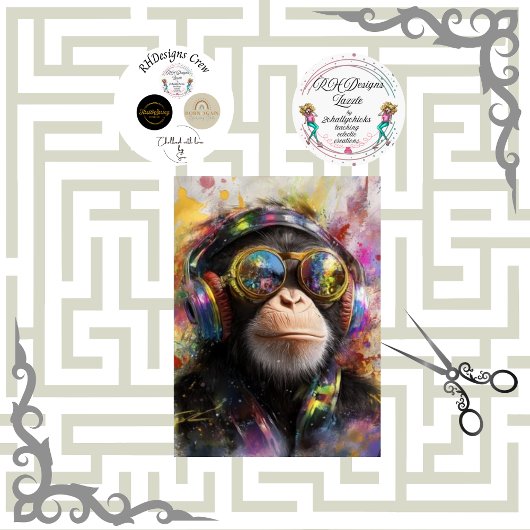 Decoupage Vibrant Painting Monkey Abstract  Seidenpapier