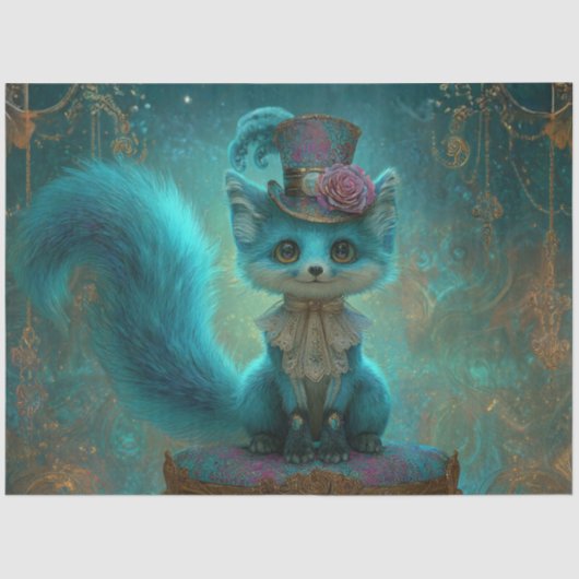 Decoupage Victorian Blue Teal Fantasy Fox Seidenpapier (Vorderseite)