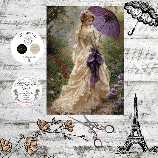 Decoupage Victorian Woman Romantic Scene Parasol Seidenpapier