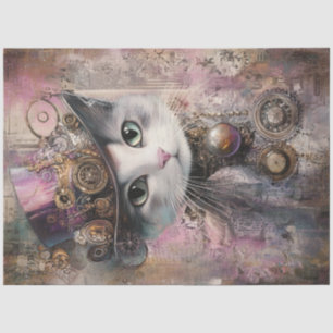 Decoupage Viktorianisch Steampunk Pink Cat Seidenpapier