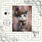 Decoupage Viktorianisch Steampunk Pink Cat Seidenpapier