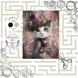 Decoupage Viktorianisch Steampunk Pink Cat Seidenpapier