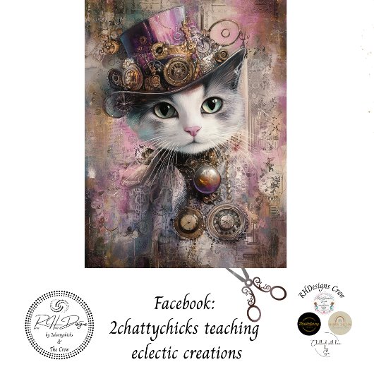 Decoupage Viktorianisch Steampunk Pink Cat Seidenpapier
