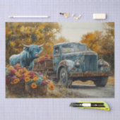 Decoupage Vintag Blue Truck Highland Cow Seidenpapier (Handwerk)