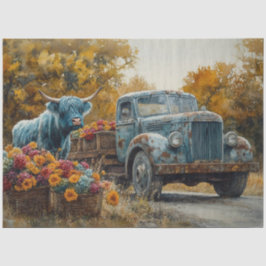 Decoupage Vintag Blue Truck Highland Cow Seidenpapier