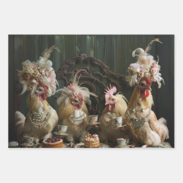 Decoupage Vintag Chickens mit einem Tee-Party Geschenkpapier Set