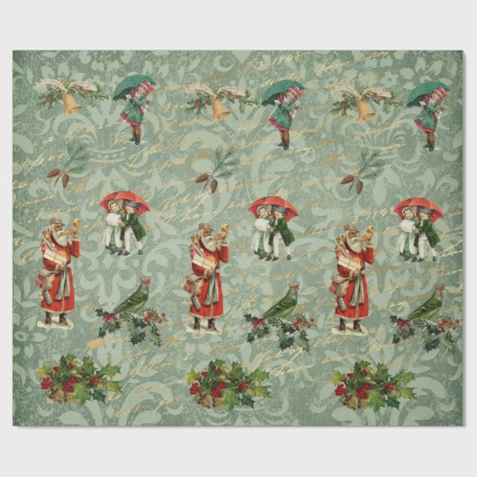 Decoupage Vintag Damask Green Ephemera Geschenkpapier (Flach)