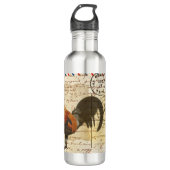 Decoupage Vintag Ephemera Farm Barn Rooster Edelstahlflasche (Vorderseite)