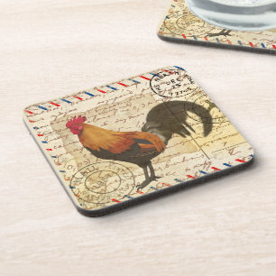 Decoupage Vintag Ephemera Farm Barn Rooster Getränkeuntersetzer