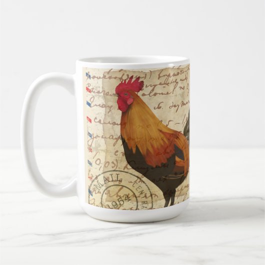 Decoupage Vintag Ephemera Farm Barn Rooster Kaffeetasse (Links)