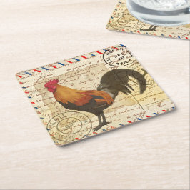 Decoupage Vintag Ephemera Farm Barn Rooster Rechteckiger Pappuntersetzer