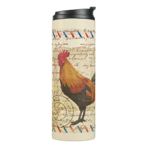 Decoupage Vintag Ephemera Farm Barn Rooster Thermosbecher