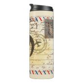 Decoupage Vintag Ephemera Farm Barn Rooster Thermosbecher (Nach rechts gedreht)