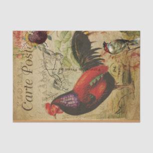 Decoupage Vintag Ephemera Rooster Farm Postkarte Seidenpapier
