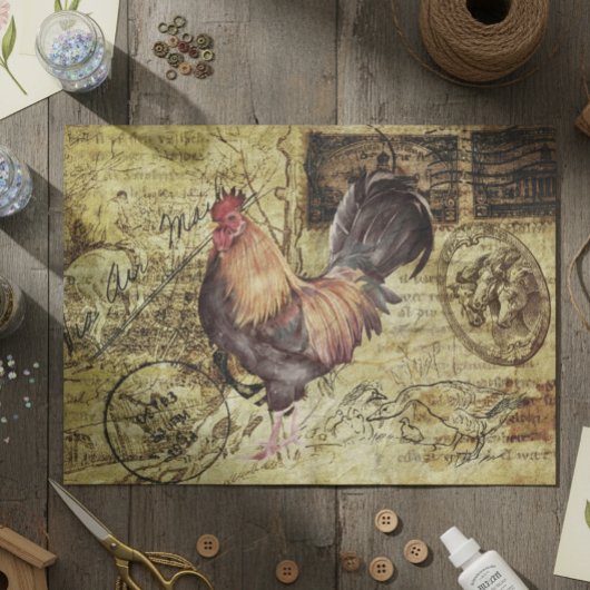 Decoupage Vintag Ephemera Rooster Farm Seidenpapier