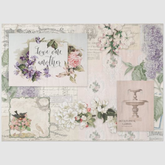 Decoupage Vintag Floral Ephemere Antikes Französis Seidenpapier (Vorderseite)