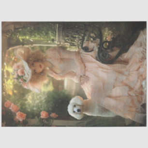 Decoupage Vintag Lady Pink Dress & White Poodle Seidenpapier