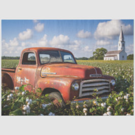 Decoupage Vintag Red Truck Cotton Field Church Seidenpapier