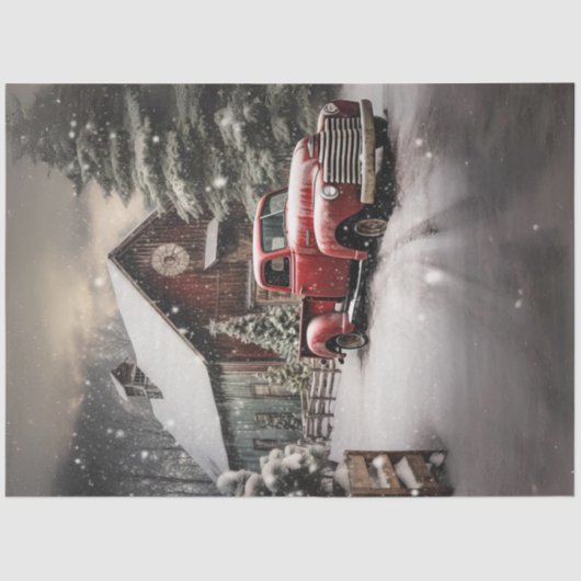 Decoupage Vintag Red Truck Weihnachtszeit Seidenpapier (Vorderseite)