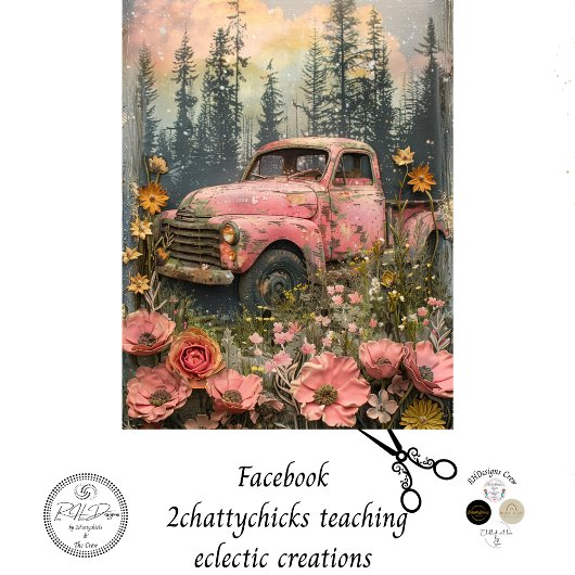 Decoupage Vintag Rustikal Pink Truck Seidenpapier