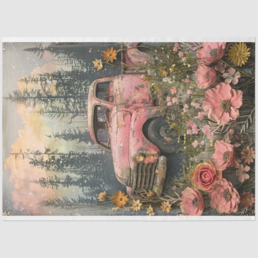 Decoupage Vintag Rustikal Pink Truck Seidenpapier (Vorderseite)
