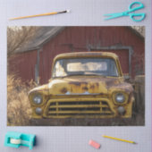 Decoupage Vintag Rusty Yellow Truck Roter Stall Seidenpapier (Basteln)