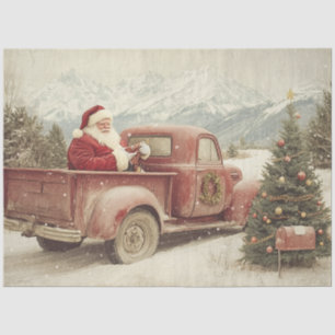 Decoupage Vintag Santa Clause Red Truck Tree Seidenpapier