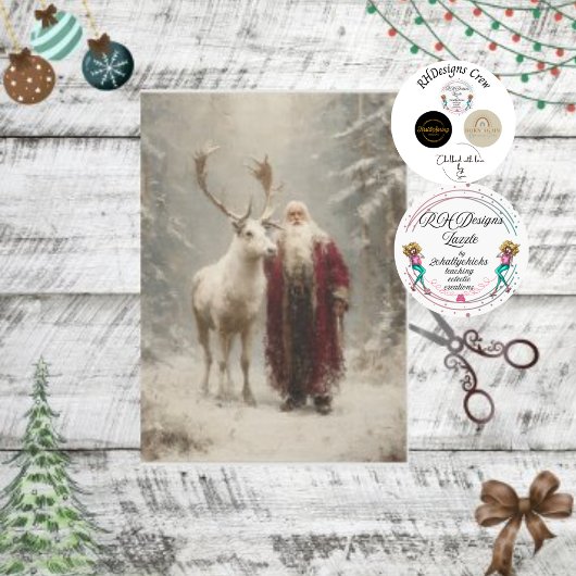 Decoupage Vintag Santa Rudolph Winter Szene Seidenpapier